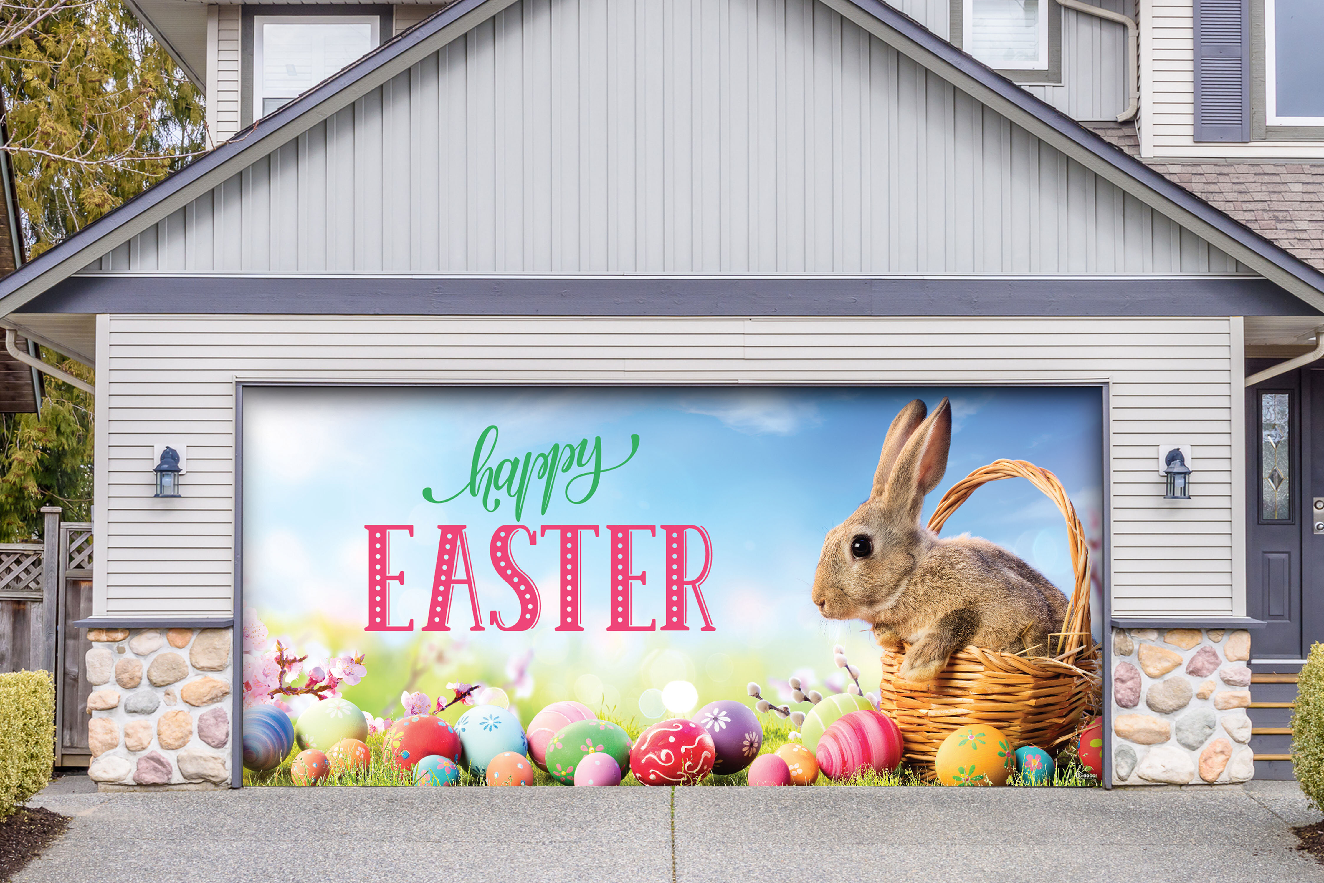 The Holiday Aisle® Happy Easter Bunny Basket Door Mural | Wayfair