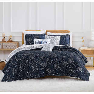 Moon at Night in Forest Print Winter Quilted Bedspread & Pillow Shams Set 