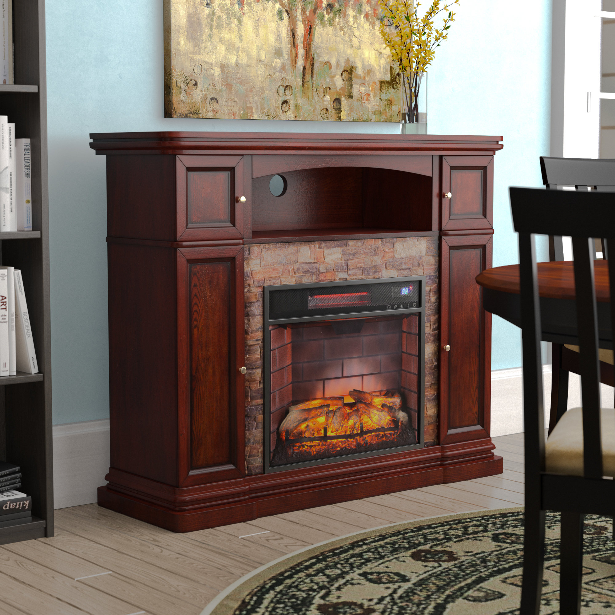Alcott Hill Shanks Espresso Electric Fireplace With Arched Media