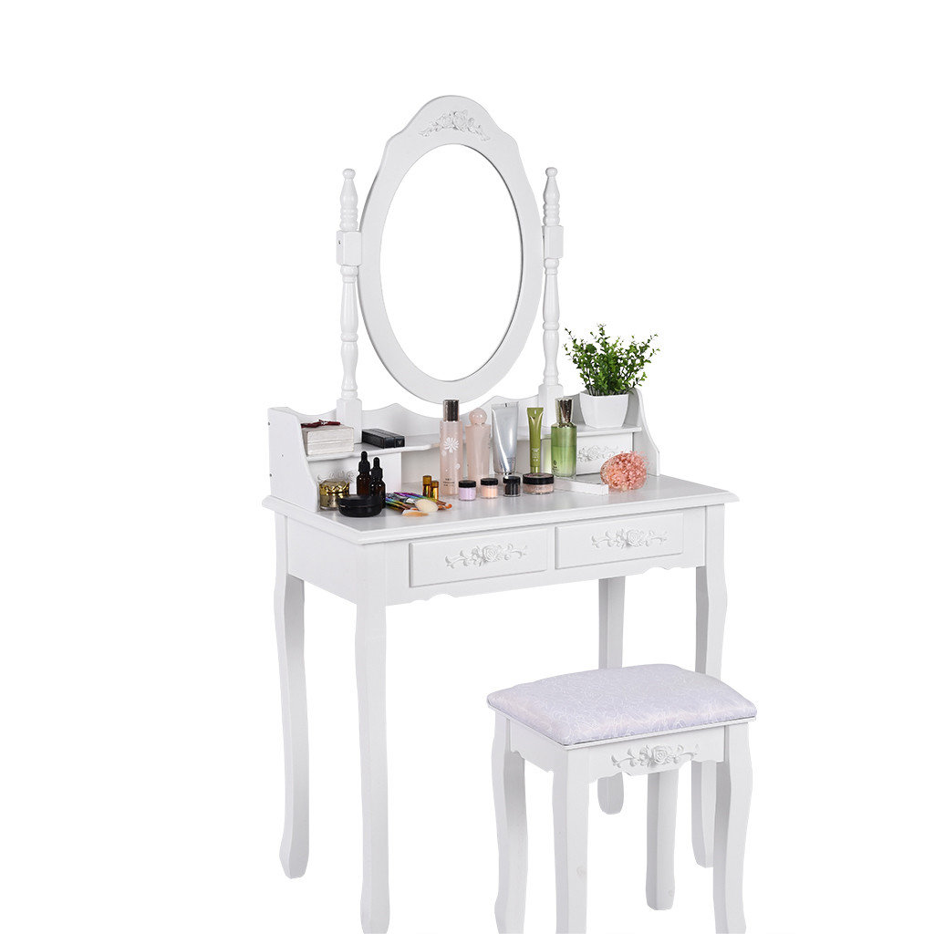House Of Hampton Vanity Table Set With Oval Mirror With 4 Drawers Dressing Table Cushioned Stool Wayfair House Of Hampton Vanity Table Set With Oval Mirror With 4 Drawers Dressing Table Cushioned Stool Wayfair
