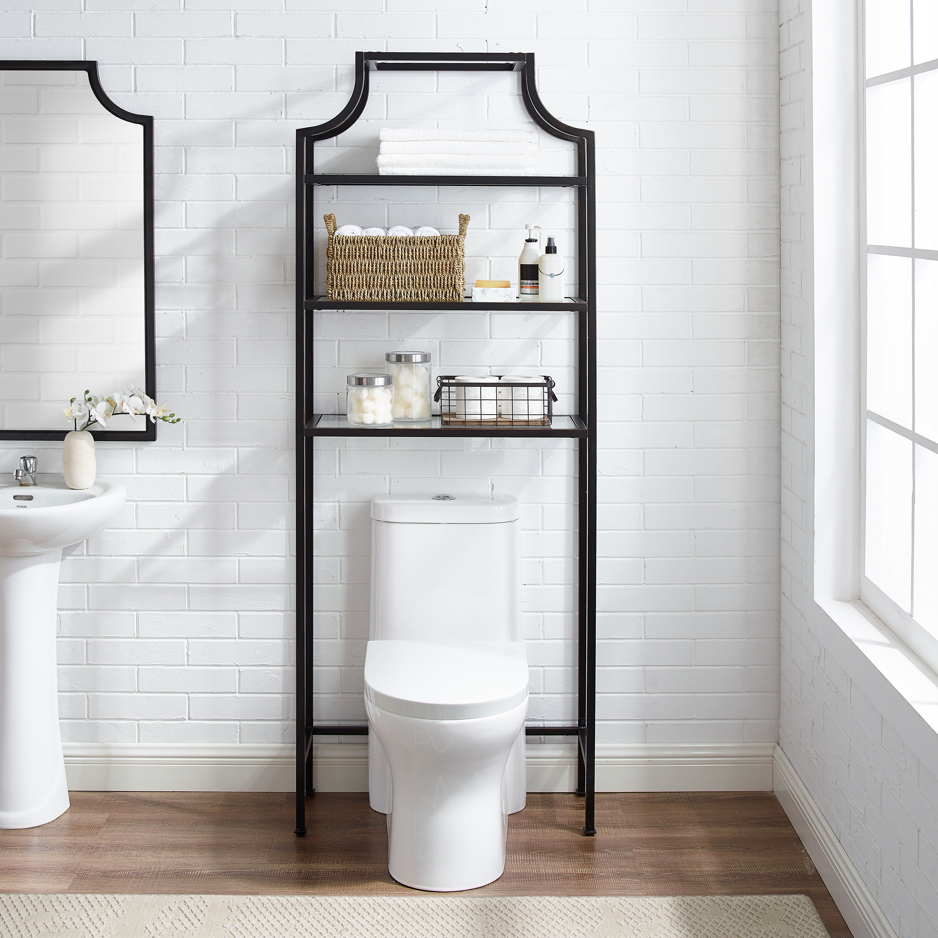 Bathroom Space Saver Over the Toilet 3 Shelves Tissue Box Wooden Cream Storage