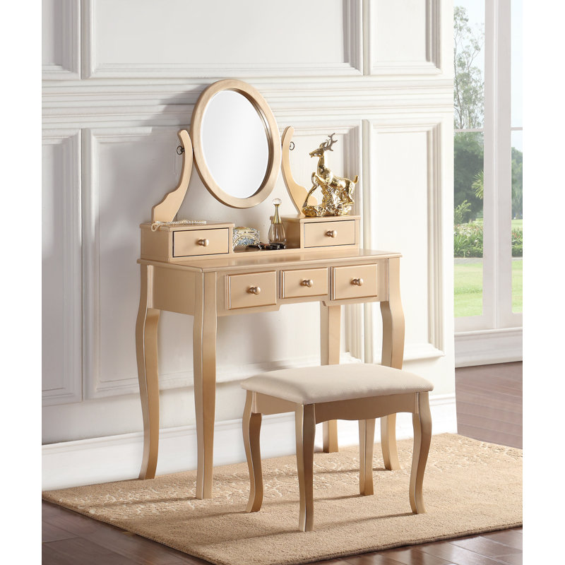 Beachcrest Home Zeke Wood Makeup Vanity Set with Mirror ...