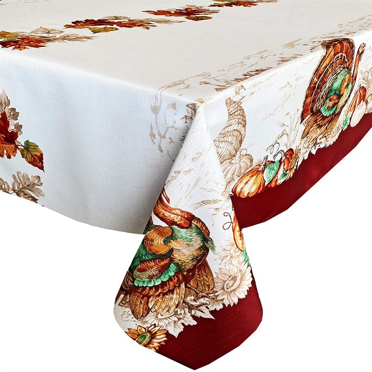 Holiday Home Tossed Leaves Square Tablecloth 52" x 52" Fabric Fall Thanksgiving 