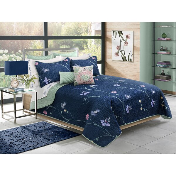 BEAUTIFUL COZY REVERSIBLE BLUE BROWN NAVY CABIN TAUPE STRIPE COTTON QUILT SET 