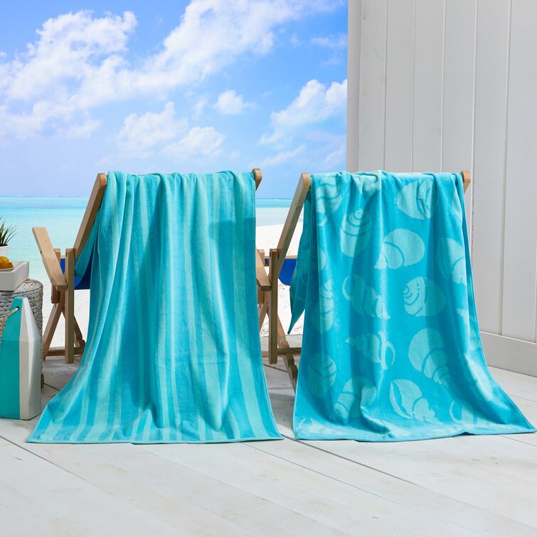 Jacquard 100% Cotton Cabana Style Blue Striped Theme Oversized Beach Towel 