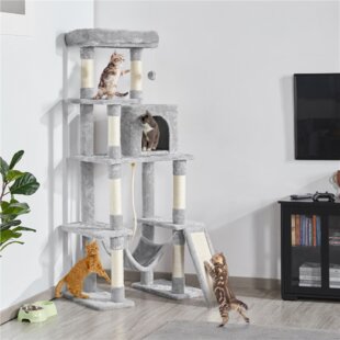 2 Bigger Plush Condos Hey-brother 65 Extra Large Multi-Level Cat Tree Condo Furniture with Sisal-Covered Scratching Posts Perch Hammock for Kittens Cats and Pets 