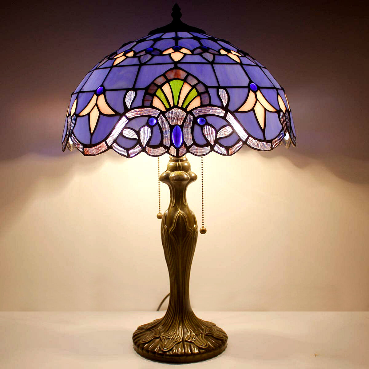 Bloomsbury Market Tiffany Lamp Table Bedside Lamp Stained Glass Shade Metal  Base 24"Tall Large Desk Light Blue Purple Baroque Lavender Luxurious Boho  Victorian Living Room Bedroom Farmhouse Bloomsbury Market Led Bulb Included  |
