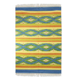 Hand-Loomed Yellow/Blue Area Rug