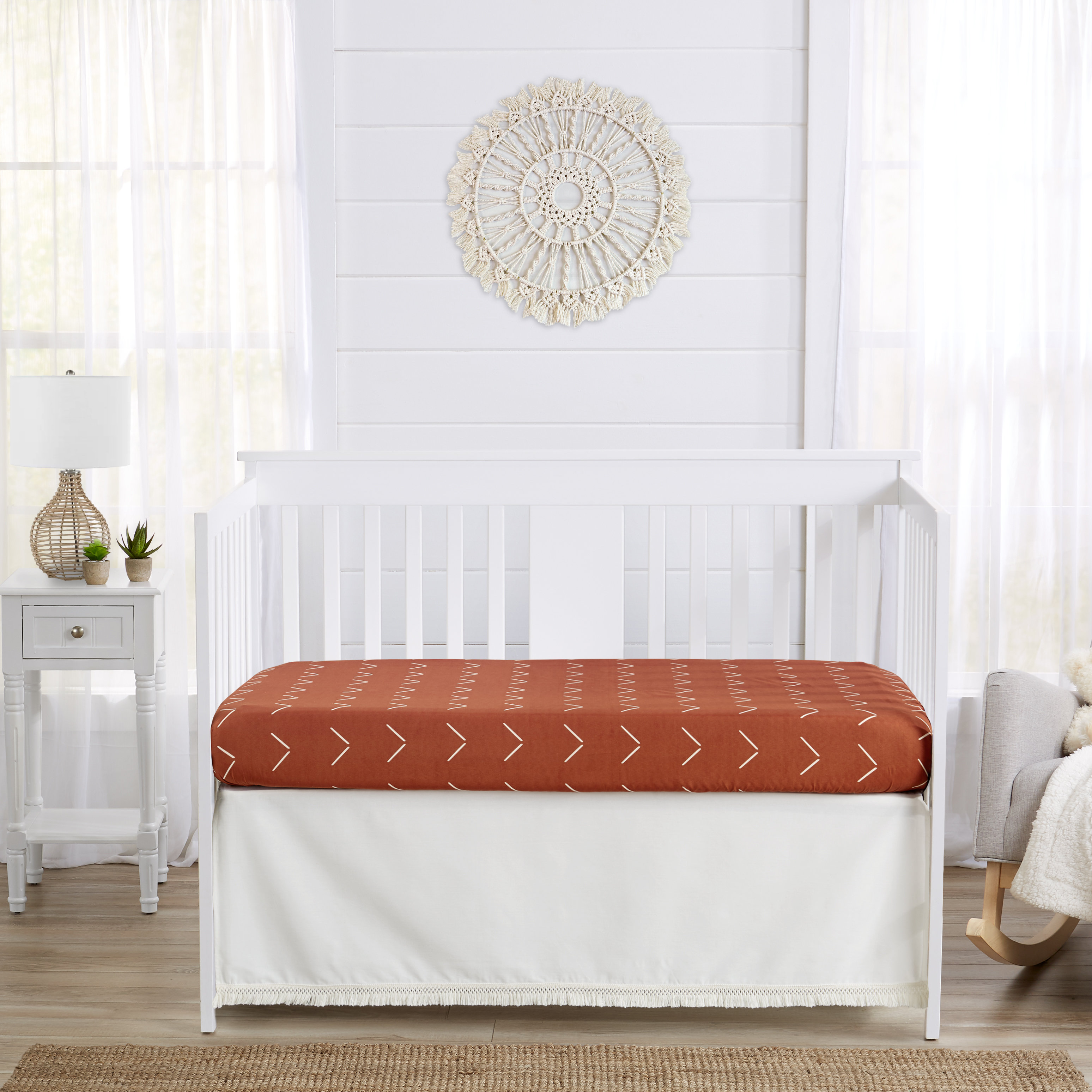 Sweet Jojo Designs Diamond Tuft Ivory Fringe Dust Ruffle Crib Skirt By