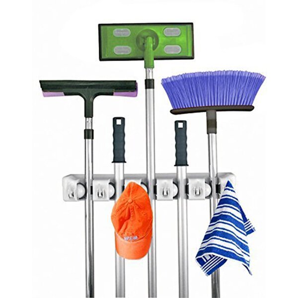 Details about   INTBUYING 5 Position Wall Mount Magic Mop and Broom Holder Hanger Cleaning Tools 