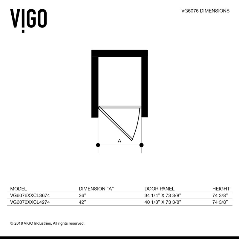 Vigo Cameo Adjustable 40 13 X 73 38 Frameless Pivot Shower Door