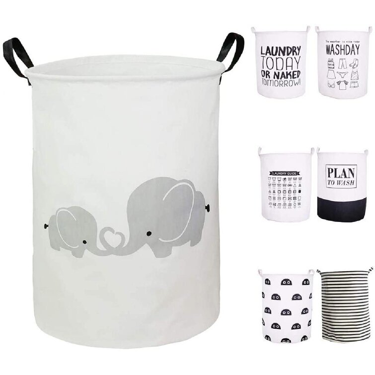 Elephant Hamper White Wicker Laundry Basket Clothes Bin Lid Woven Decor Nursery 