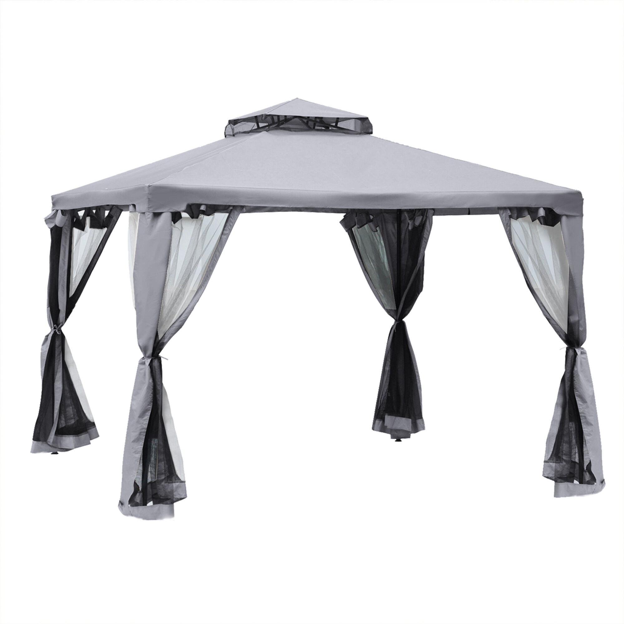zak boog Economie Outsunny 9.6' X 9.6' Patio Gazebo Outdoor Pavilion 2 Tire Roof Canopy  Shelter Garden Event Party Tent Yard Sun Shade Steel Frame W/ Mosquito  Netting Grey & Reviews | Wayfair