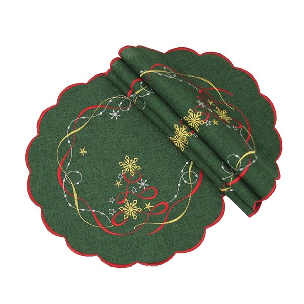 Christmas Linen-look Tablecloth Table runner Doily Beige-Green Embroidery Winter