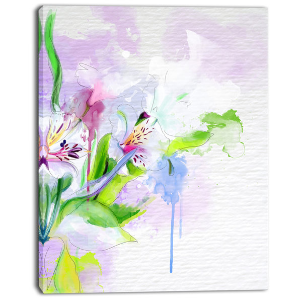 Designart Beautiful Floral Sketch Watercolor Painting Print On