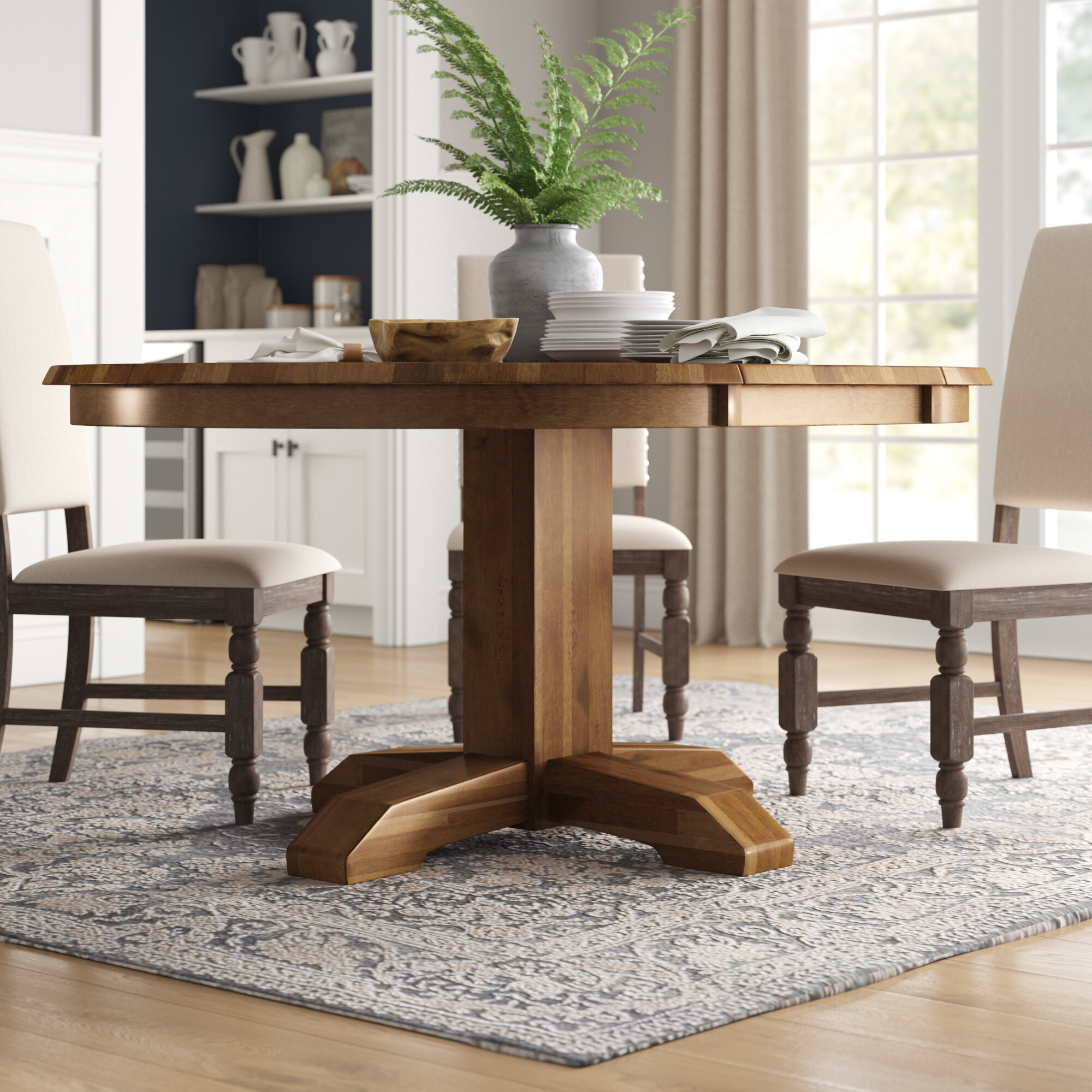 round extendable solid wood dining table