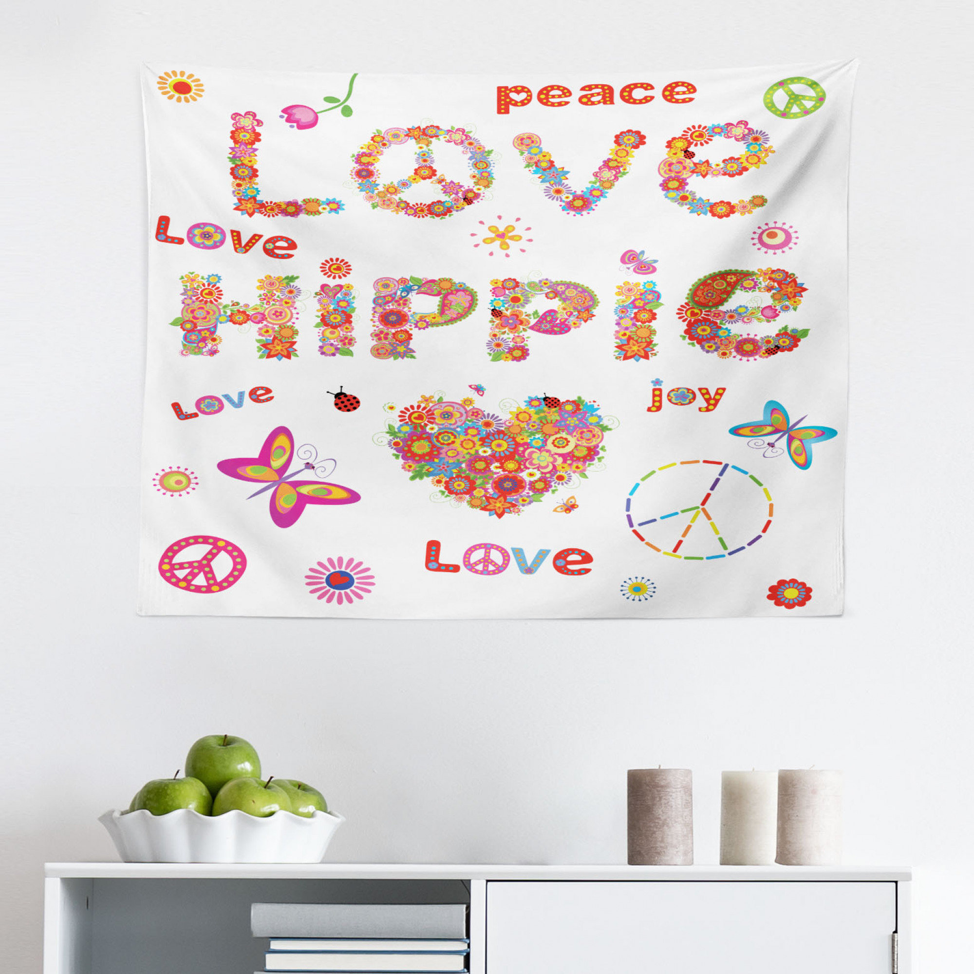 East Urban Home Ambesonne Groovy Tapestry Love Hippie Flowers Season Ladybird Ladybugs Nature Flourishes Art Print Fabric Wall Hanging Decor For Bedroom Living Room Dorm 28 X 23 Multicolor Wayfair
