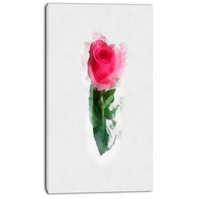 Designart Beautiful Rose With Leaves Drawing Painting Print On