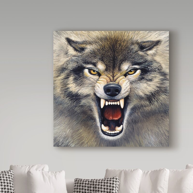 Wolf Wall Decorations - 'Wolf Roaring' Acrylic Painting Print on Wrapped Canvas