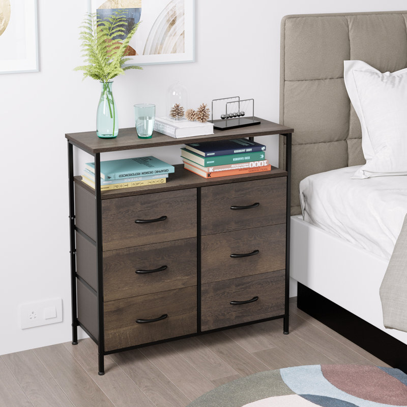 17 Stories Cutshall 2 Tier Wood Shelf 6 Drawer Dresser