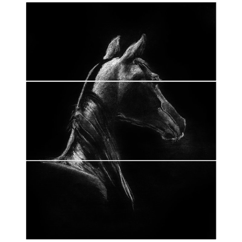 East Urban Home Horse In Black Background Oil Painting Print