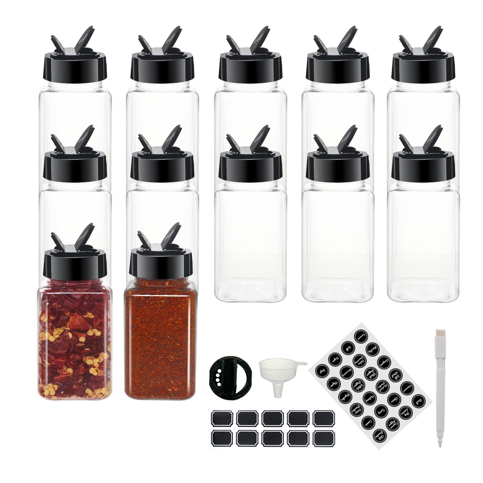Empty Spice Bottles Condiment Pots Glass Containers Square 4oz Spice Jars Set