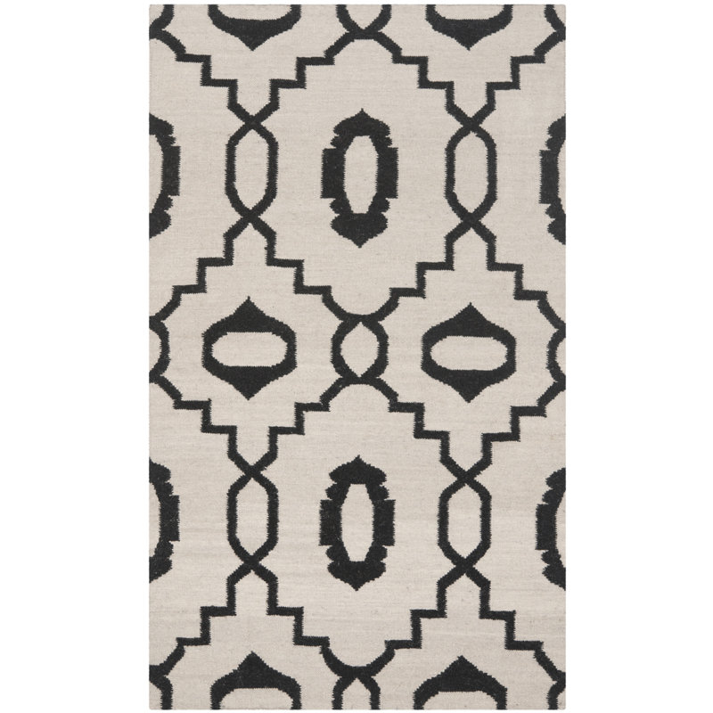 Ebern Designs Rodgers Wool Ivory Black Area Rug Reviews Wayfair