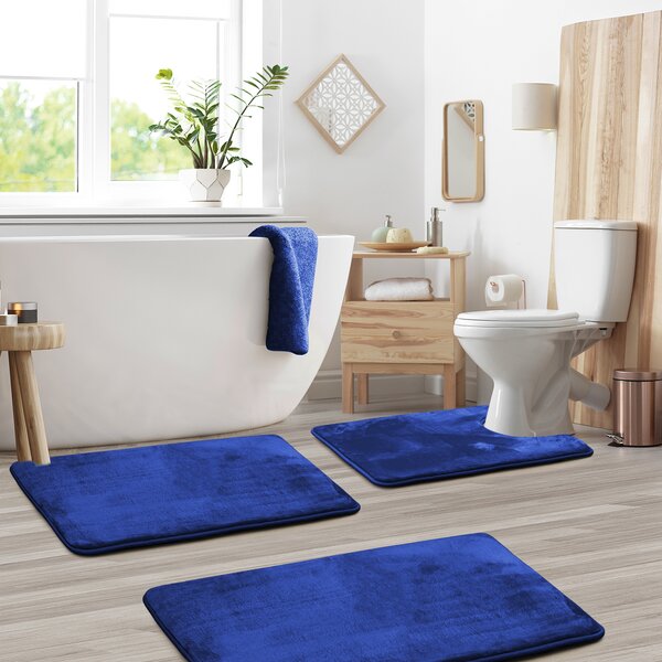 2-Tone 3 PC Thick High Pile Bathroom Set Bath Mat Rug & Lid Cover Beige & Brown 