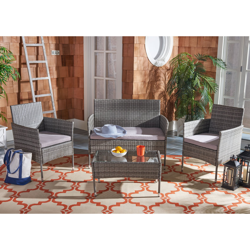 4 Piece Rattan Complete Patio Set with Cushion
