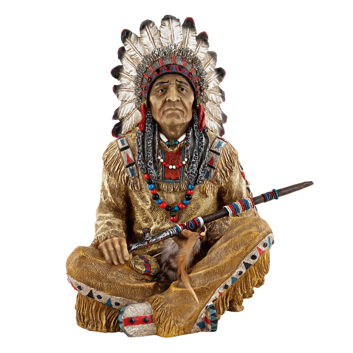 Tribal Native American Warrior Verdigris Bronze Sculpture Dancing Eagle Indian