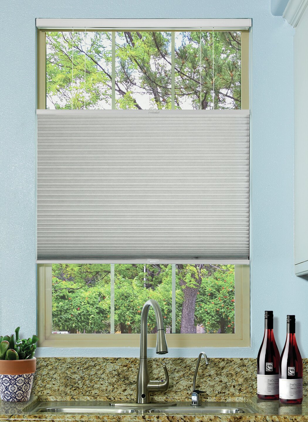 White Size: 34 W x 48 H BlindsAvenue Cellular Honeycomb Cordless Shade Light Filtering 9//16 Single Cell