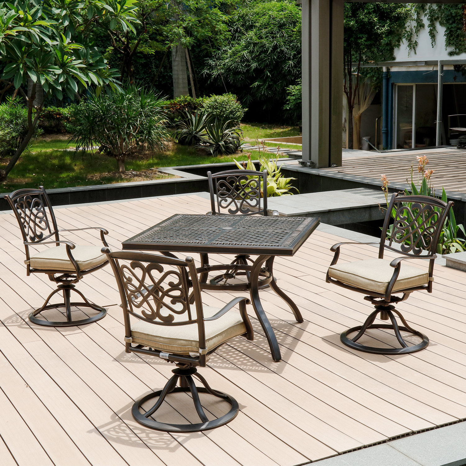 10 Piece Outdoor Dining Set Patio Furniture, Deep Cushioned Aluminum Swivel Rocker Chair Set With Umbrella Hole Dining Table For Garden, Pool, Lawn, 10 Piece Outdoor Dining Set Patio Furniture, Deep Cushioned Aluminum Swivel Rocker Chair Set With Umbrella Hole Dining Table For Garden, Pool, Lawn,