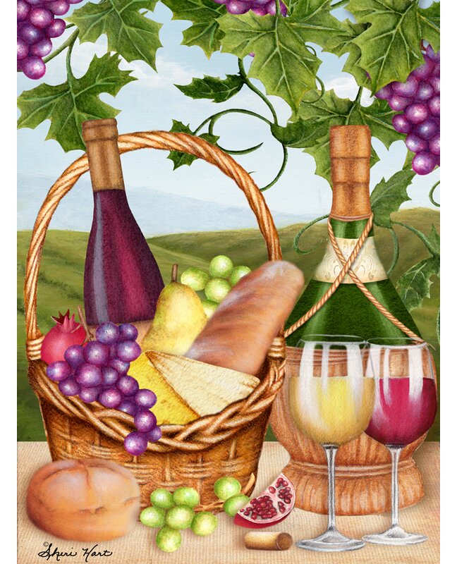 'Tuscan Picnic with Wine Bread Grapes and Cheese' Graphic Art Print Canvas