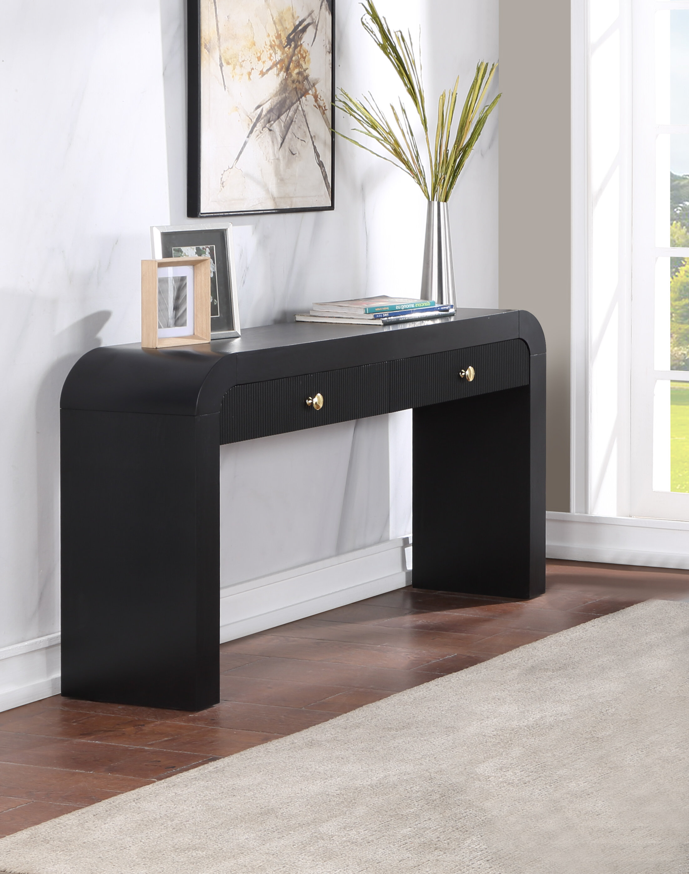 black solid wood console table