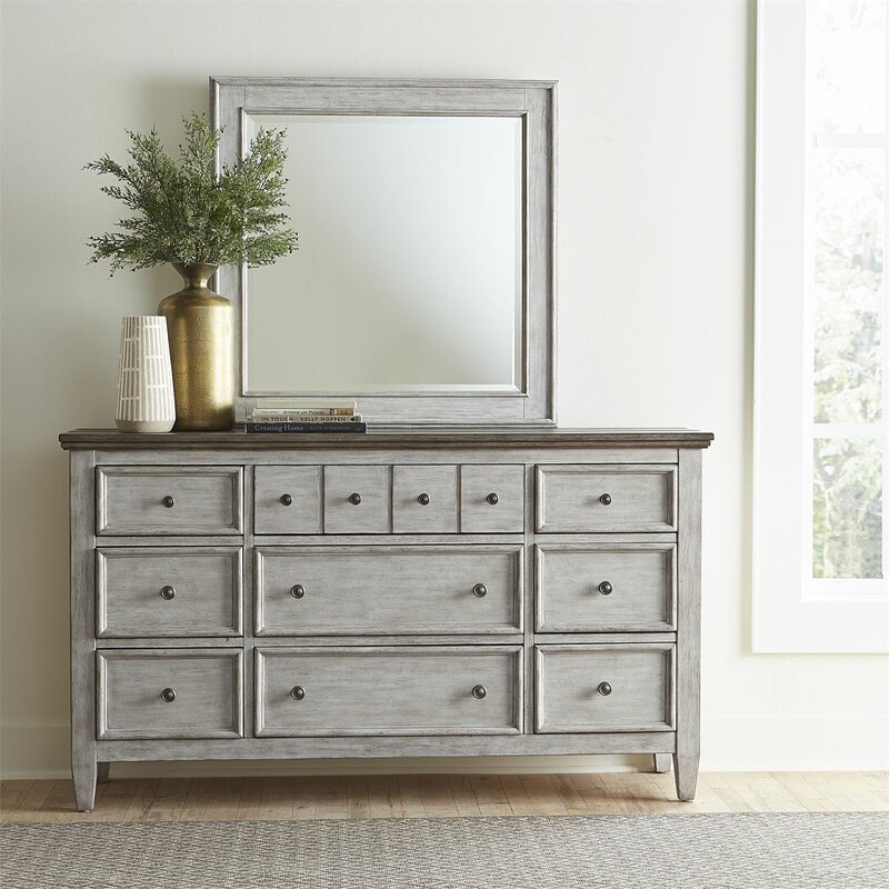 Feminine French Country 12 Drawer Double Dresser With Mirror