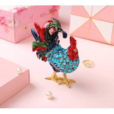 Rooster Bejeweled Enamel Trinket Box Gift
