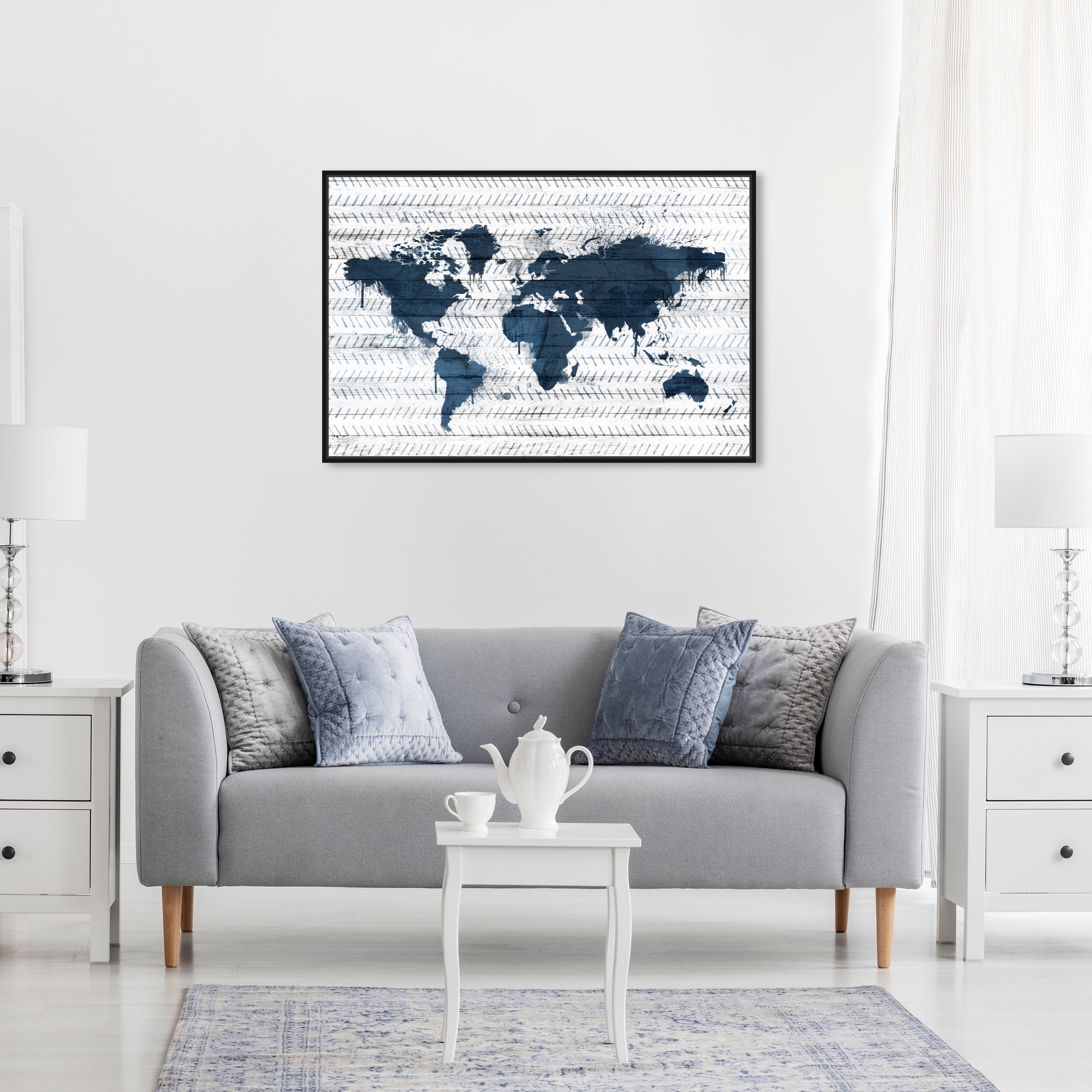 Oliver Gal Mapamundi Boho Navy, Boho World Map Modern Blue Mapamundi ...