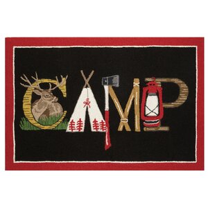 Camp Hook Hand-Woven Black/Red Area Rug