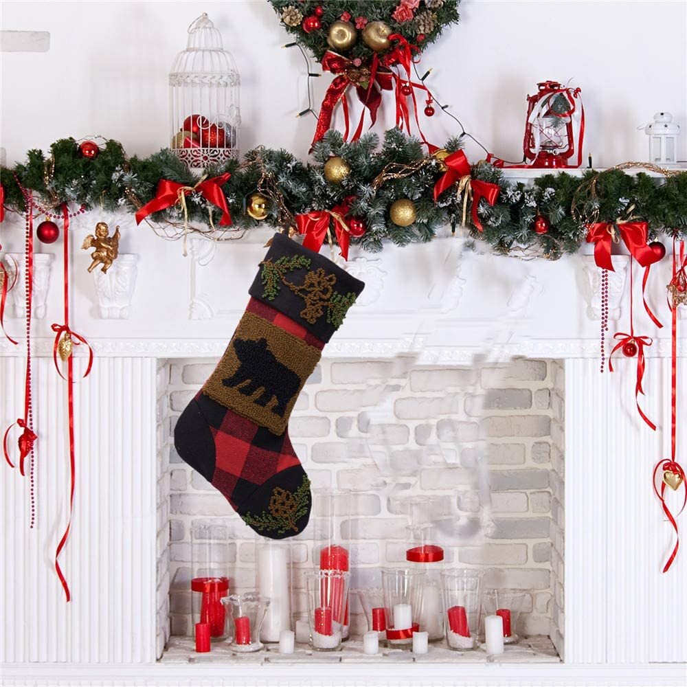 Christmas Stocking Holder Rustic Lodge Metal Art Bear Fireplace Mantel Decor NEW