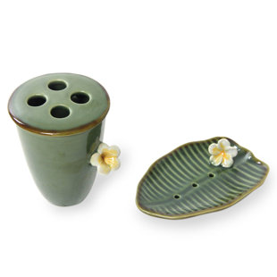 Tropical Bathroom Accessories Wayfair Tropical Frangipani Bathroom Accessory Set Of 2