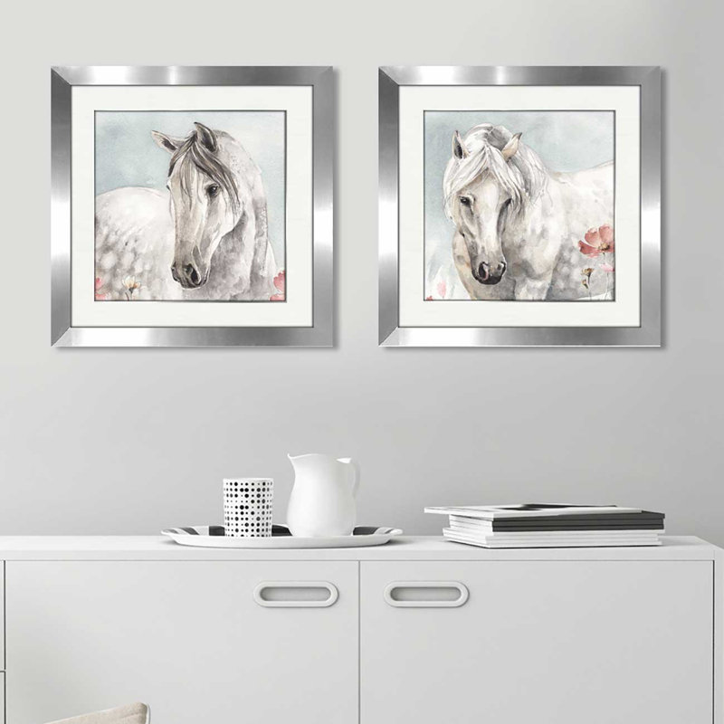 Charlton Home Wild Horses I Crop 2 Piece Framed Watercolor Painting Print Set Reviews Wayfair