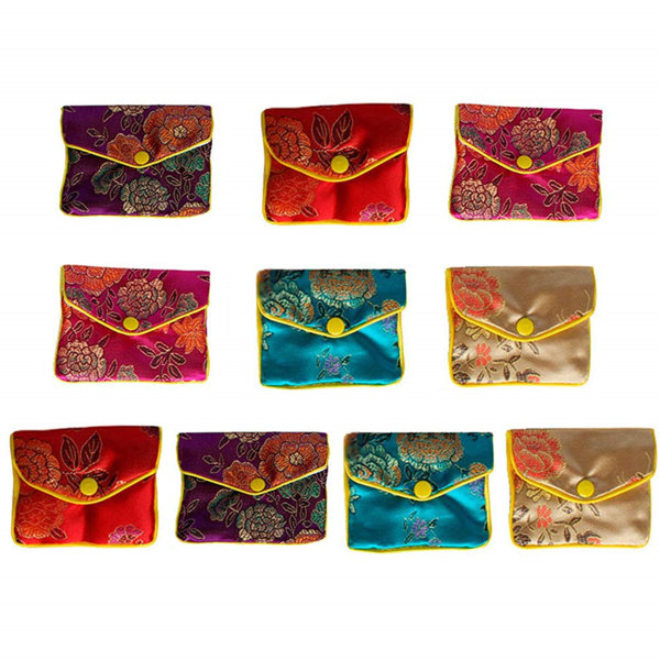 100 Embroidery Mix Color Silk Pouch Jewelry Zipper Bags Coin Bag Gift Bags Sale 