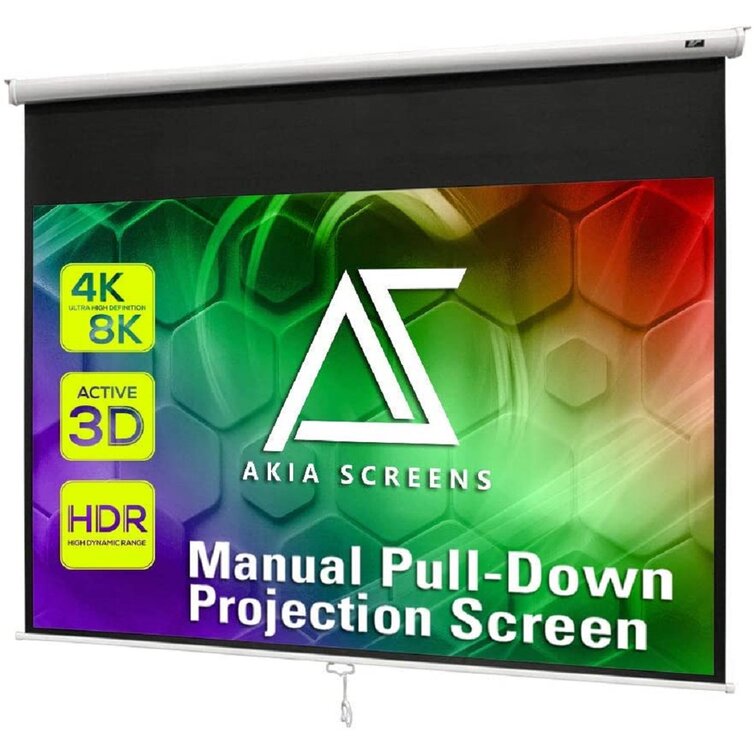 100" 160° 16:9Manual Pull Down Retractable Projector Screen Home Theater Movie 
