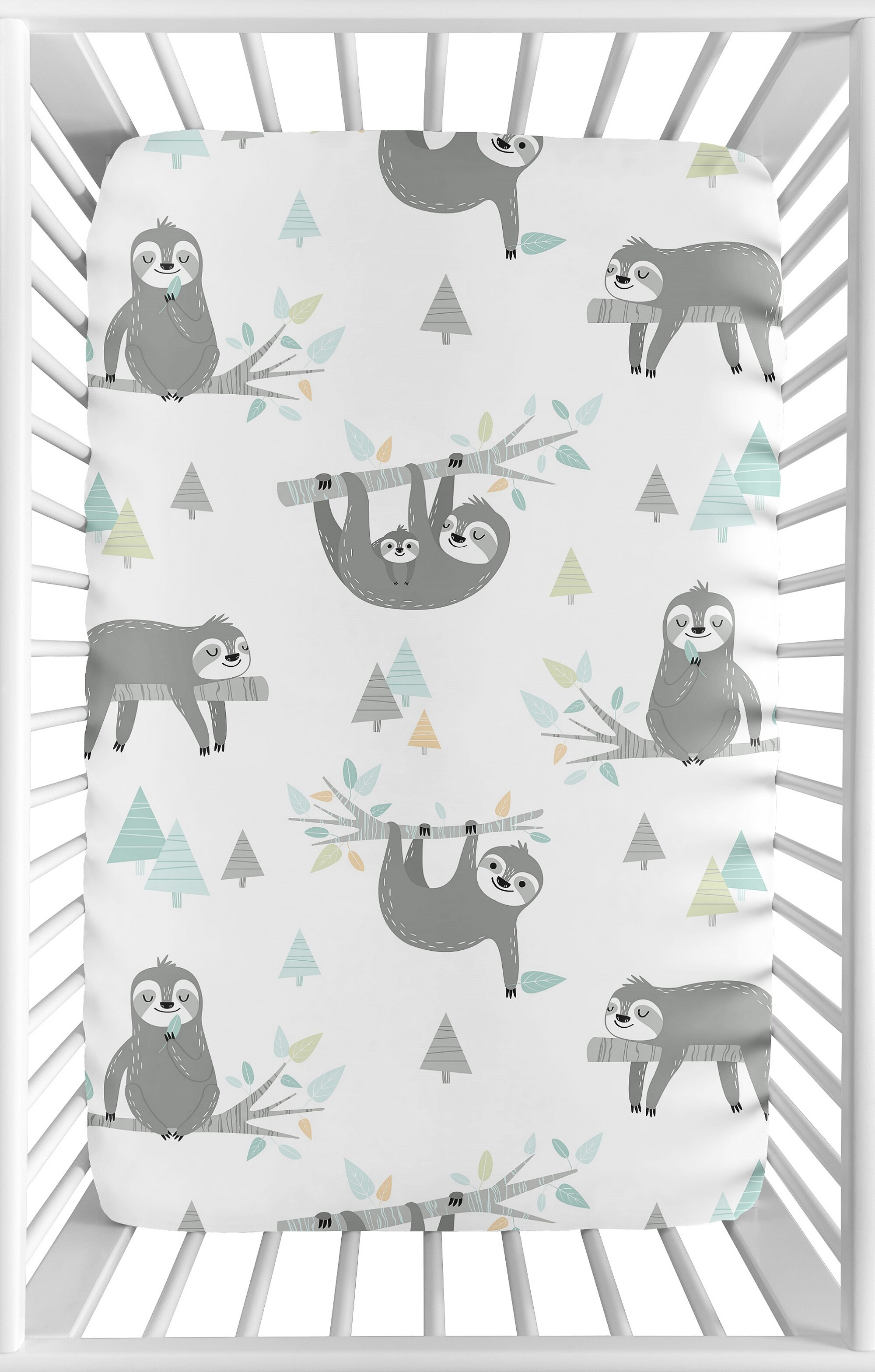 Sweet Jojo Designs Aqua and Grey Sloth Collection Sloth Mini Fitted ...