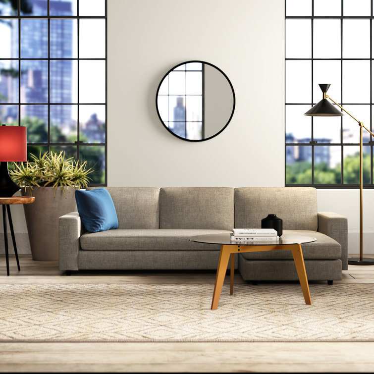 Ethan 111.5'' Marble and White Linen Modern Sofa Chaise