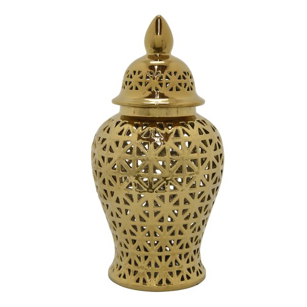 Three Hands Co. Three Hands Ceramic Pierced Jar-Gold In Gold Porcelain ...
