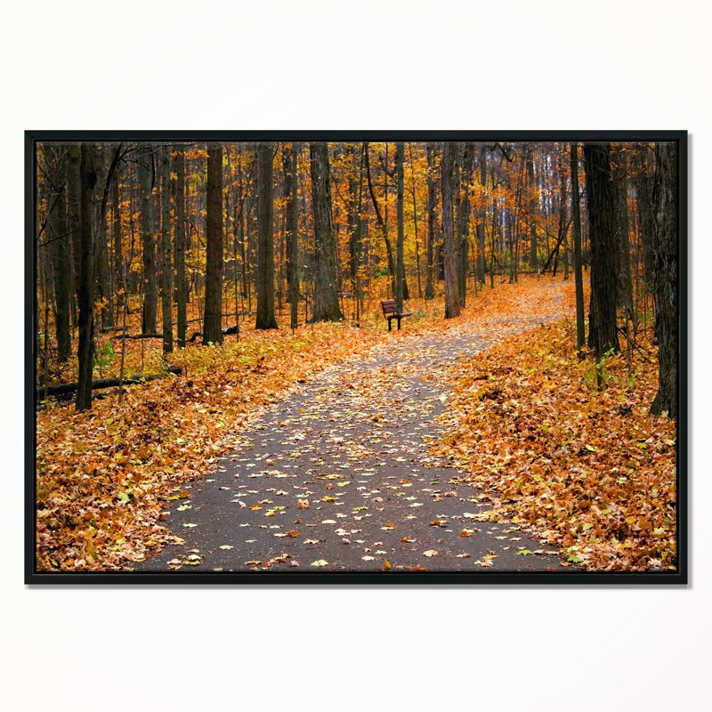 East Urban Home Autumn Walk Way With Fallen Leaves Framed Photographic Print On Wrapped Canvas Wayfair