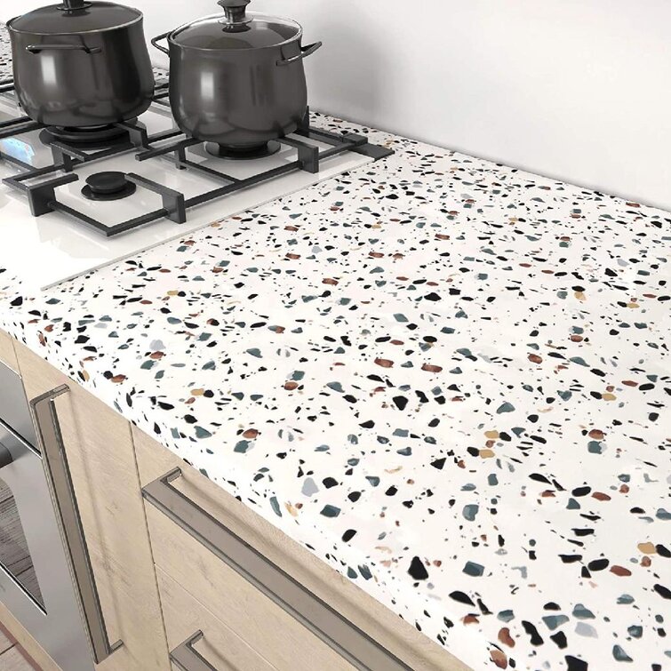 CHICHOME 17.7x100 White Granite Contact Paper for Countertops Peel and Stick Terrazzo Contact Paper Self Adhesive Granite Marble Wallpaper Waterproof Vinyl Removable for Table Cabinet Furniture