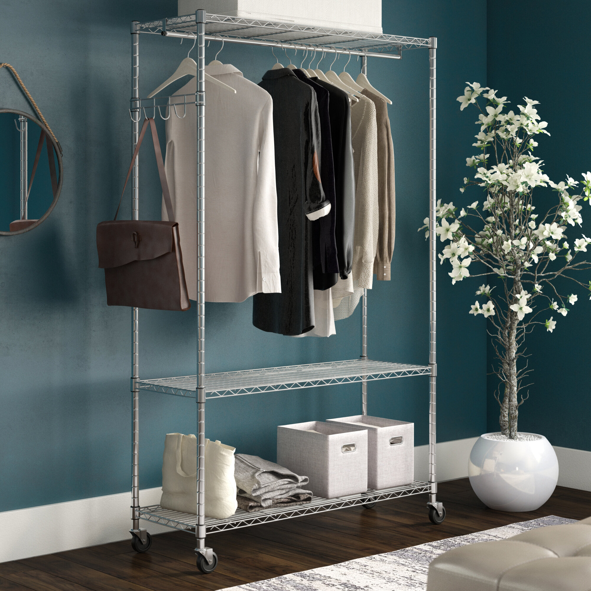 Rolling Garment Rack Closet Storage Organizer Shelf Clothes Hanger Adjustable