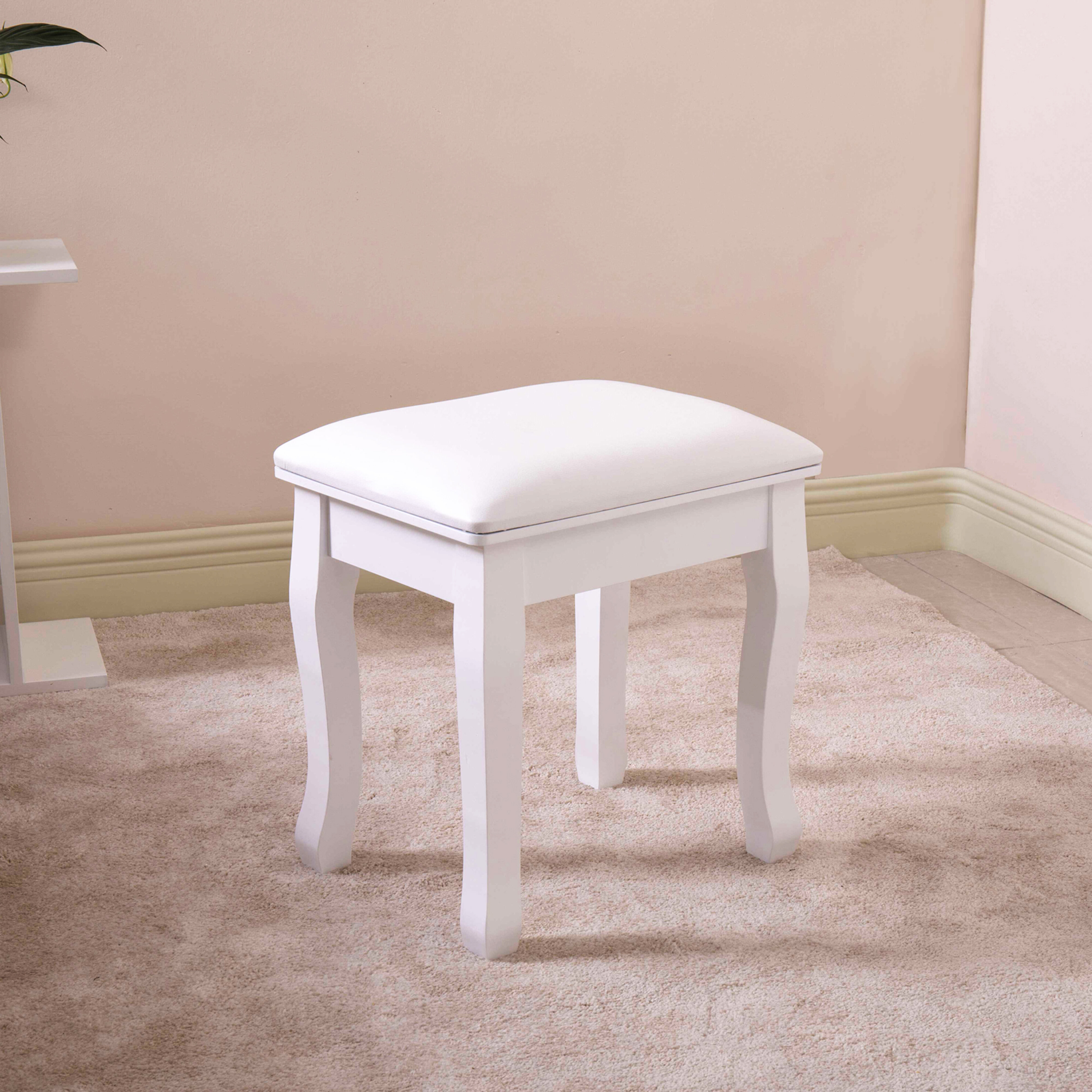 white vanity and stool